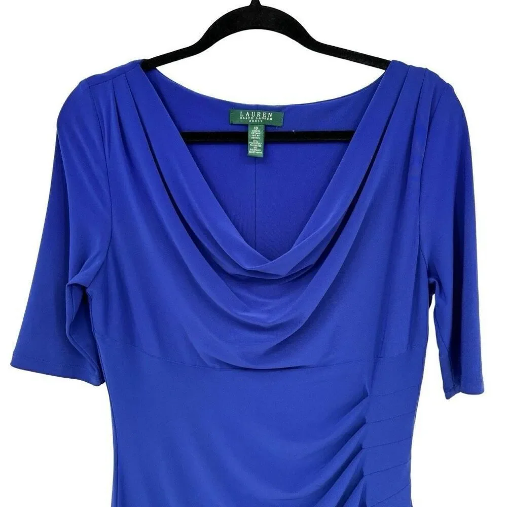 Ralph Lauren Sapphire Blue Cowl Neck‎ Sheath Dress Blue Size 10 - Picture 5 of 9